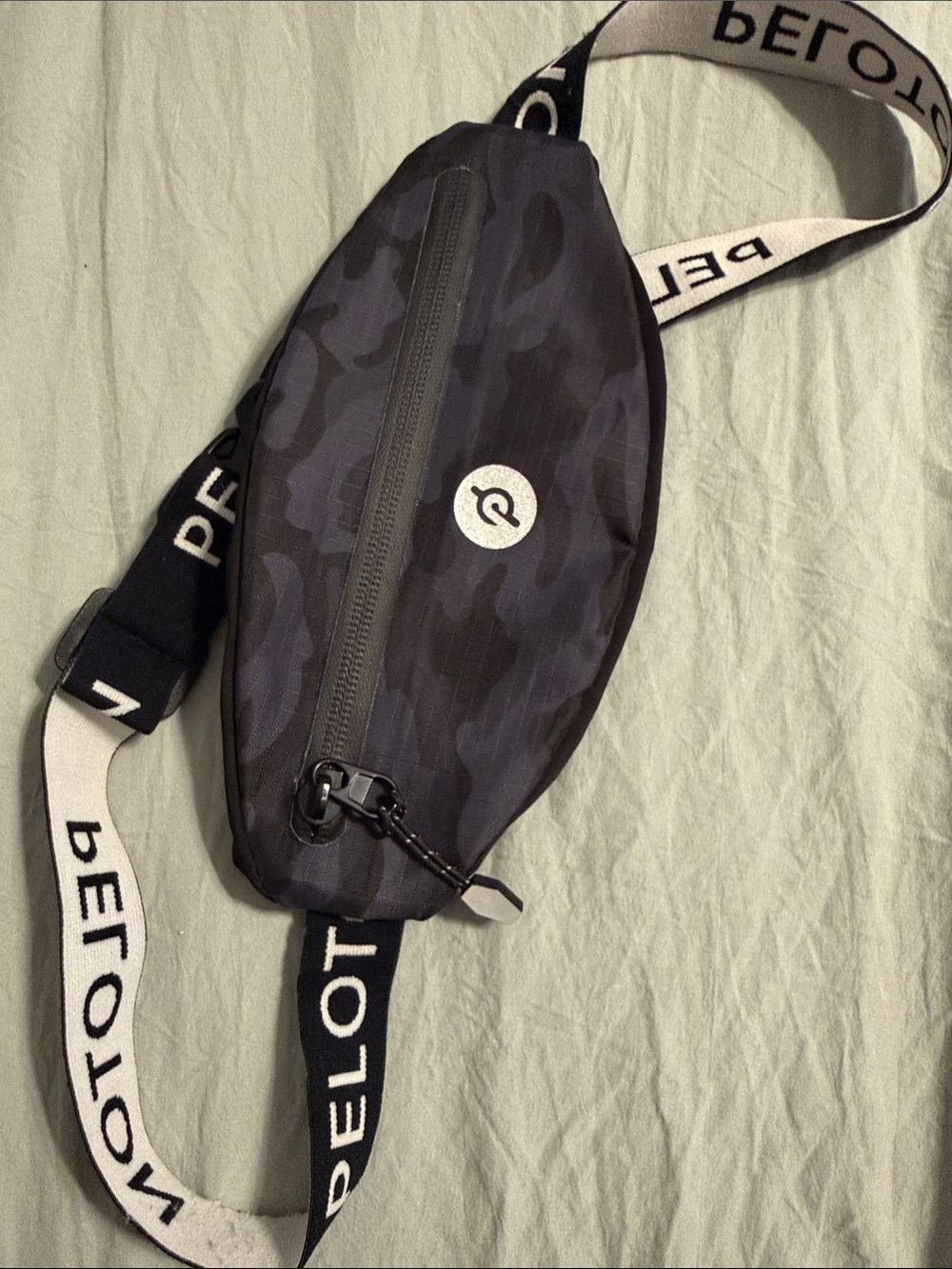 Peloton Black Camo Sling Belt Bag with Branded Strap